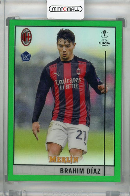 2020-21 Topps Merlin Chrome UEFA Champions League AC Milan Brahim D?az Green Base Parallel Rookie Card 61/99