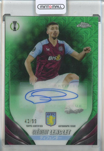 2023-24 Topps Chrome UEFA Club Competitions Clement Lenglet Autographs Green Mojo Refractor card #CACL43/99 Aston Villa