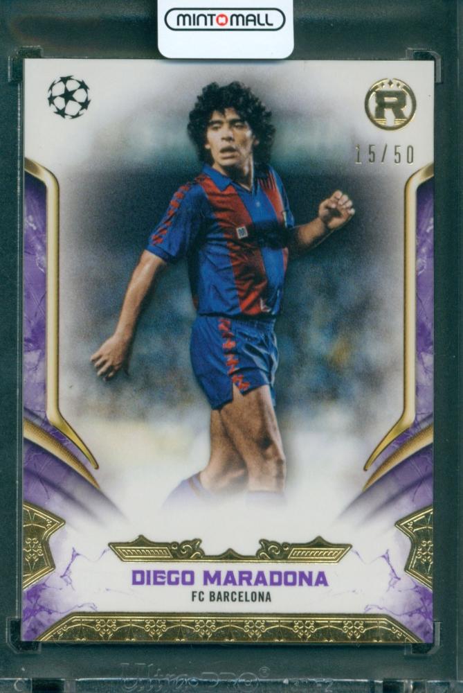 2024-25 TOPPS Reverence UEFA Club Competitions trading card Diego Maradona #18 Purple serial 15 of 50 FC Barcelona