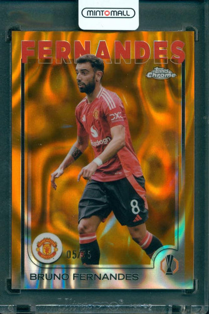 2024-25 TOPPS Chrome UEFA Club Competitions Bruno Fernandes #152 Orange Lava Refractor 5/25 Manchester United trading card