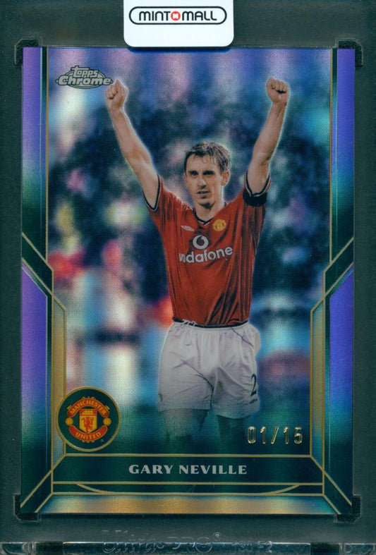 2024-25 TOPPS Chrome Manchester United Deluxe Edition Gary Neville Purple Reflactor numbered 1 of 15 soccer card