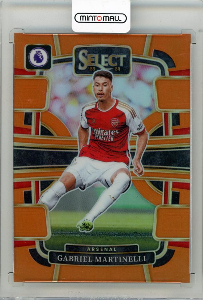2023-24 PANINI Select Premier League Soccer Gabriel Martinelli Orange trading card numbered 749 out of 75 from Arsenal