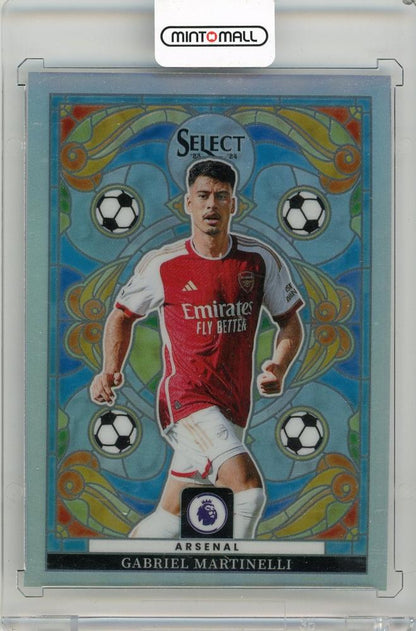 2023-24 PANINI Select Premier League Soccer card featuring Gabriel Martinelli with stained glass design #23 Arsenal