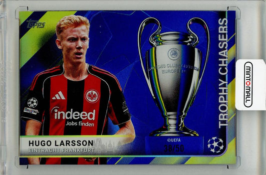 2025-26 TOPPS UEFA Club Competitions Hugo Larsson Trophy Chasers Gold Foil trading card #TC1638/50
