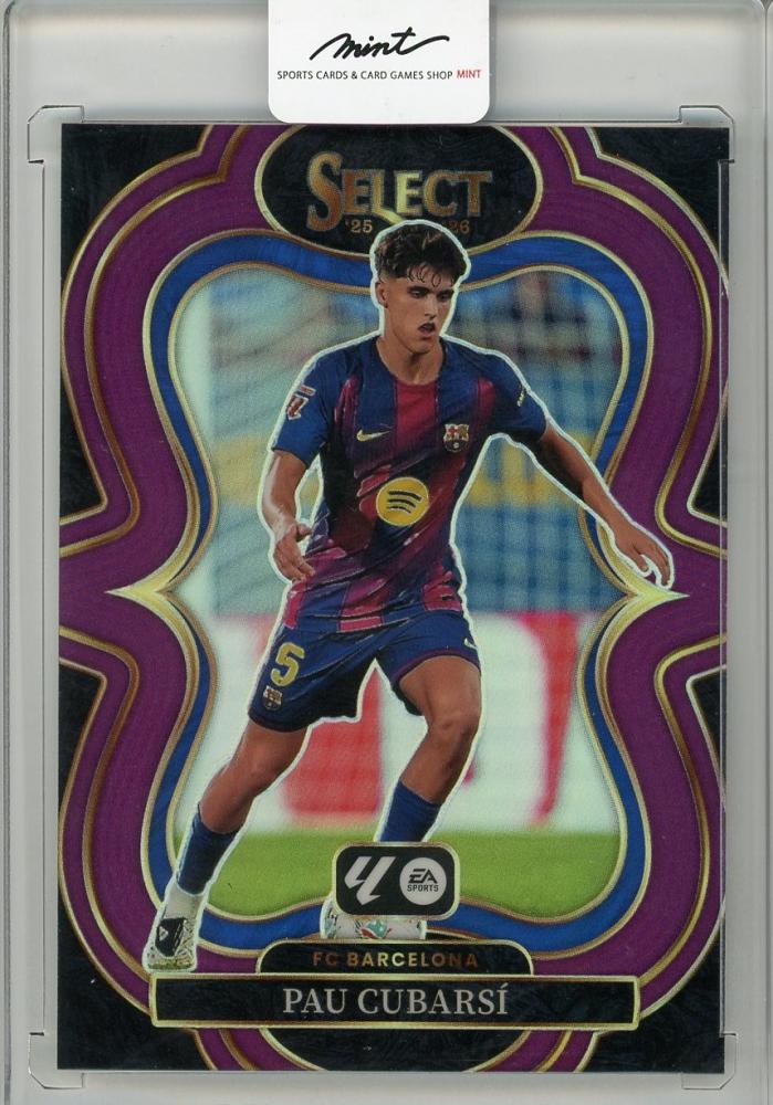2025-26 PANINI SELECT LALIGA Pau Cubarsi Purple #108048/125 collectible card for FC Barcelona in near mint condition