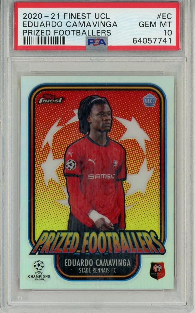 2020-21 Topps Chrome UEFA Champions League Eduardo Camavinga Prized Footballers PSA10 trading card