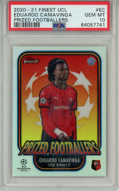 2020-21 Topps Chrome UEFA Champions League Eduardo Camavinga Prized Footballers PSA10 trading card