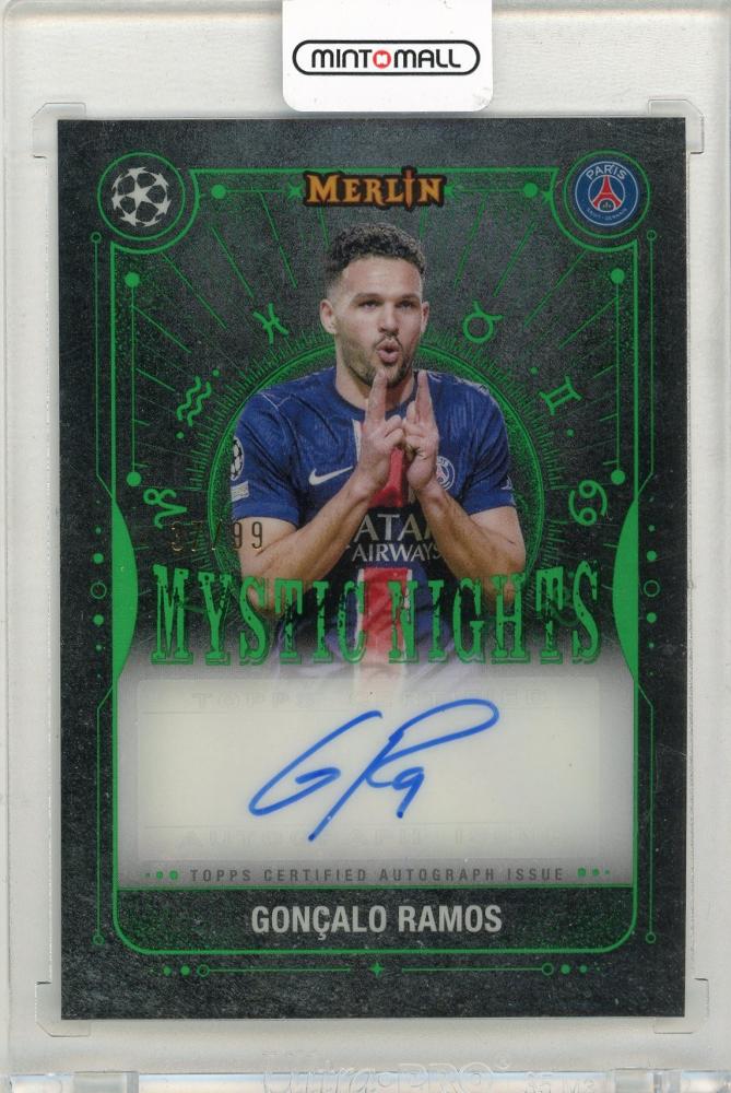 2024-25 TOPPS Merlin UEFA Goncalo Ramos Mystic Nights Autograph Green card serial #MNAGR37/99 Paris Saint-Germain