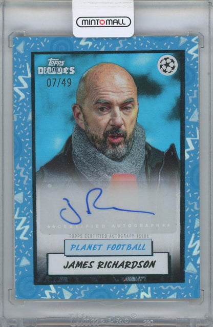 2025 TOPPS Decades 1990s UEFA Club Competitions Big Man at the Back Autographs Blue card of James Richardson 07/49