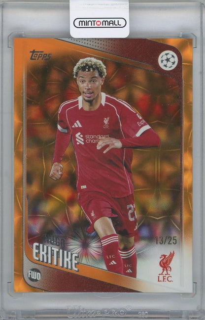 2025-26 TOPPS UEFA Japan Edition Orange Sunflower Foil #176 Hugo Ekitike Liverpool FC collectible card serial 13/25