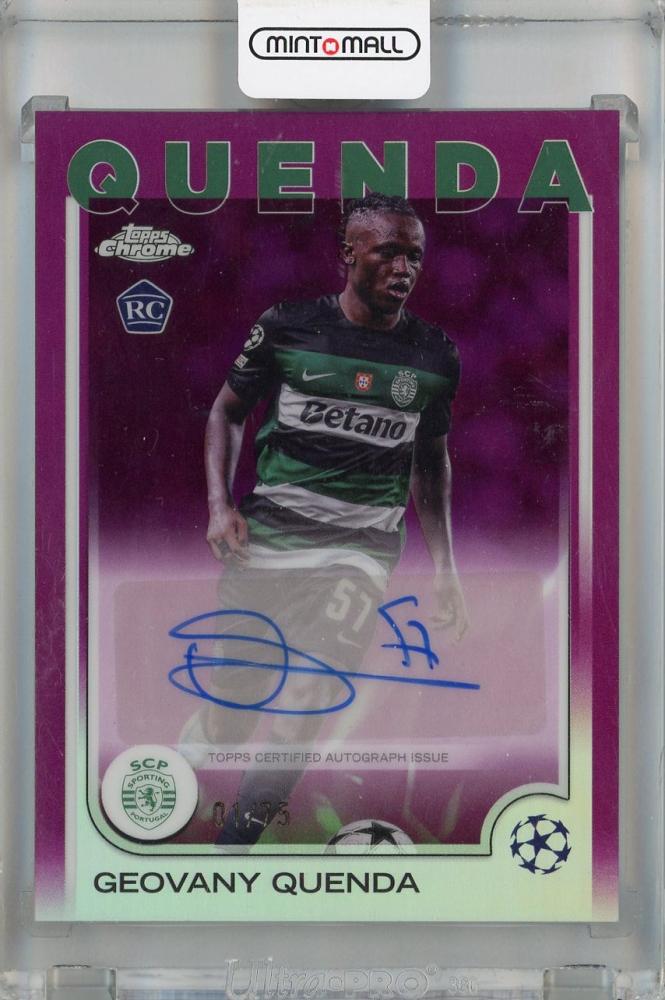2024-25 Topps Chrome UEFA Club Competitions Geovany Quenda Chrome Autographs Magenta Refractors card #CA-GQ RC numbered 01/75