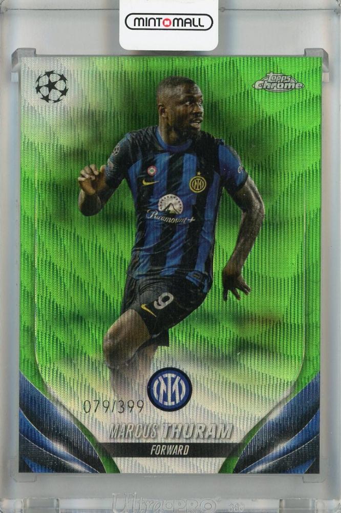 2023-24 Topps Chrome UEFA Club Competitions Marcus Thuram Neon Green Wave Refractor trading card FC Internazionale Milano