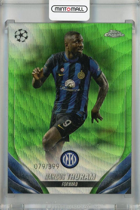 2023-24 Topps Chrome UEFA Club Competitions Marcus Thuram Neon Green Wave Refractor trading card FC Internazionale Milano