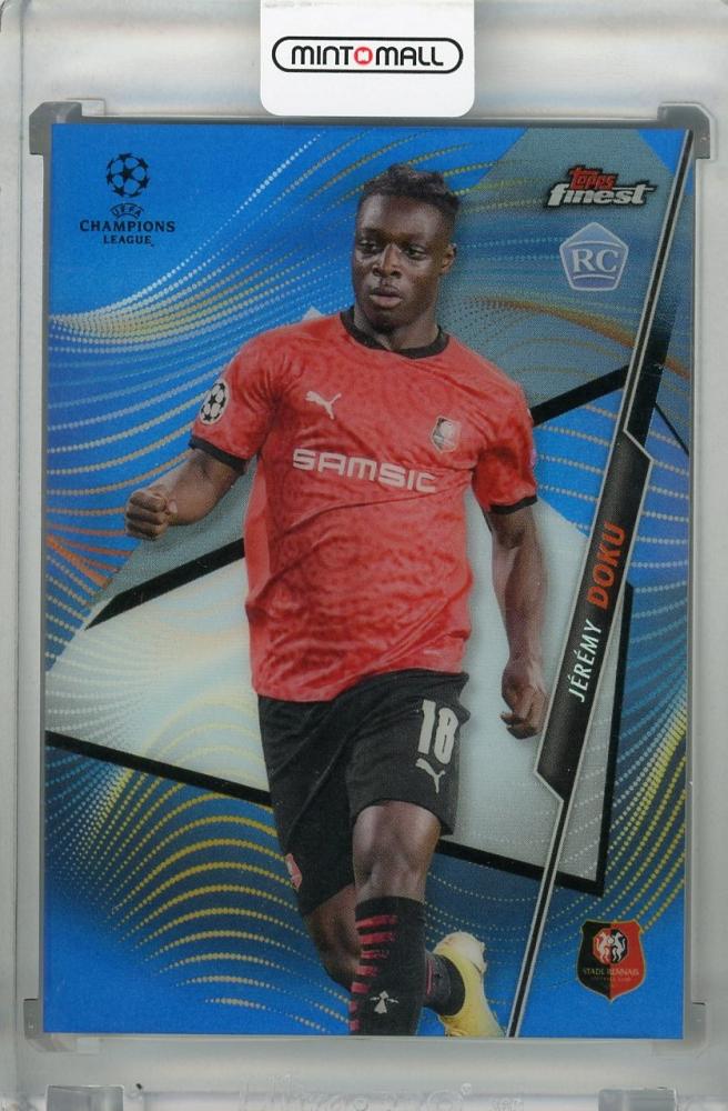 2020-21 Topps Finest UEFA Champions League Jeremy Doku Stade Rennais FC Blue Parallel card serial 110 of 150