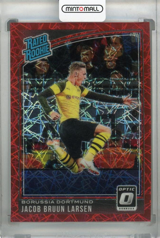 2018-19 Donruss Borussia Dortmund Jacob Bruun Larsen Base Optic Rated Rookie Red Velocity football trading card