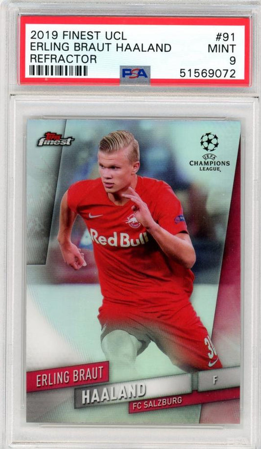 2019-20 Topps Finest UEFA Champions League FC Salzburg Erling Braut Haaland Base Refractor RC PSA 9 Parallel Card