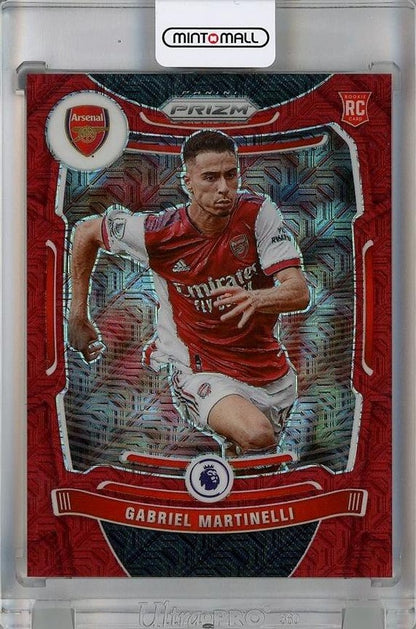 2021-22 Panini Prizm English Premier League Gabriel Martinelli Red Mojo rookie card serial 078 of 159 with minor front scratch