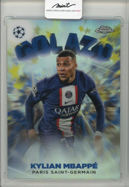 2023 TOPPS UEFA Champions League trading card featuring Kylian Mbappe #G-13 Paris Saint-Germain