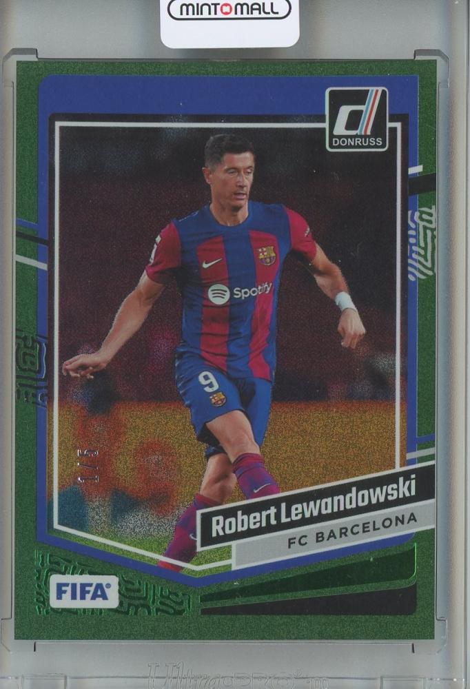 2023-24 Panini Donruss Soccer card Robert Lewandowski Base Green1 #113 serial 5 FC Barcelona
