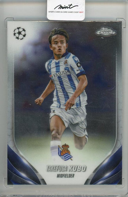 2024 TOPPS Chrome UEFA Champions League trading card featuring Takefusa Kubo #45 Real Sociedad