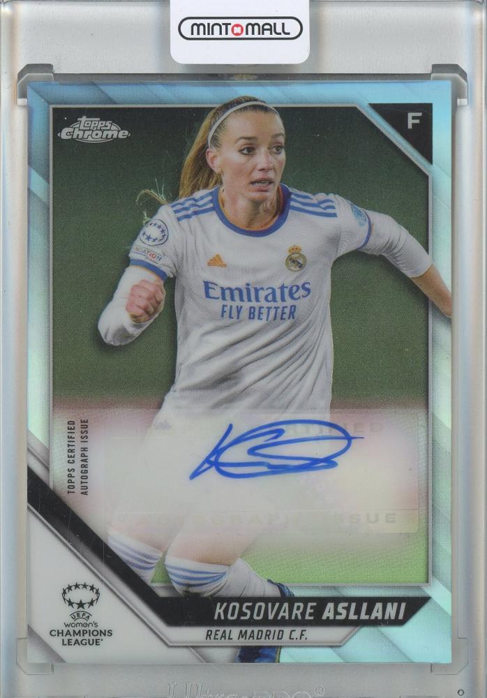2021-22 Topps Chrome UEFA Women trading card in PSA9 condition showing a football player