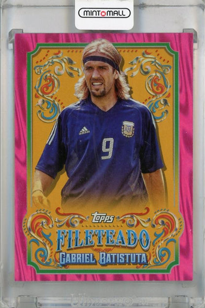 2023 Topps Argentina Fileteado Pink Tango Gabriel Batistuta trading card serial #FT-1123/50