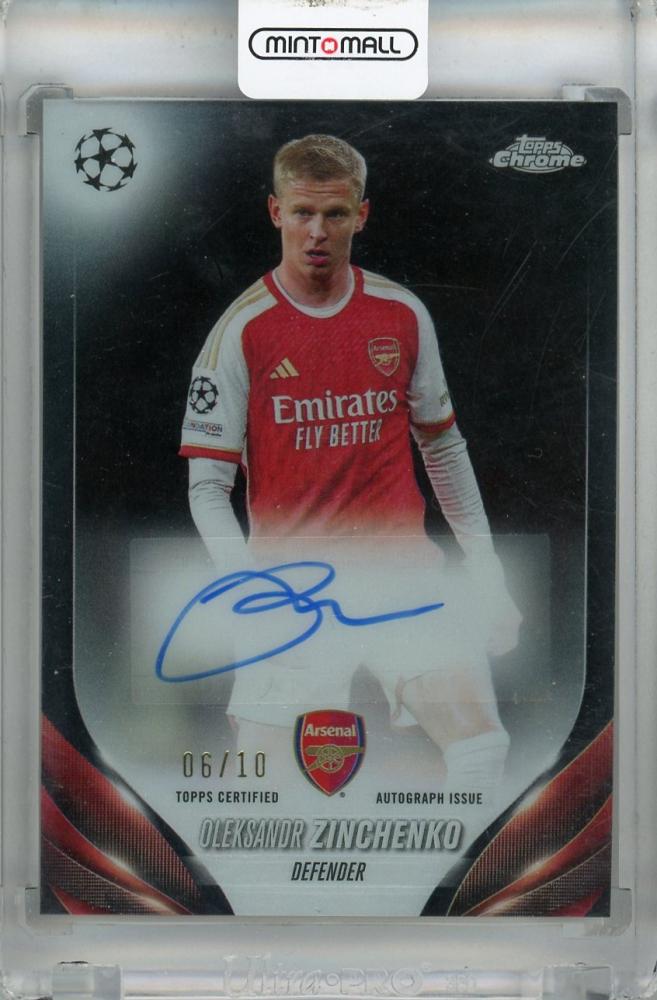 2023-24 Topps Chrome UEFA Club Competitions Oleksandr Zinchenko Black Refractor Autograph card #CA-OZ06/10 Arsenal FC
