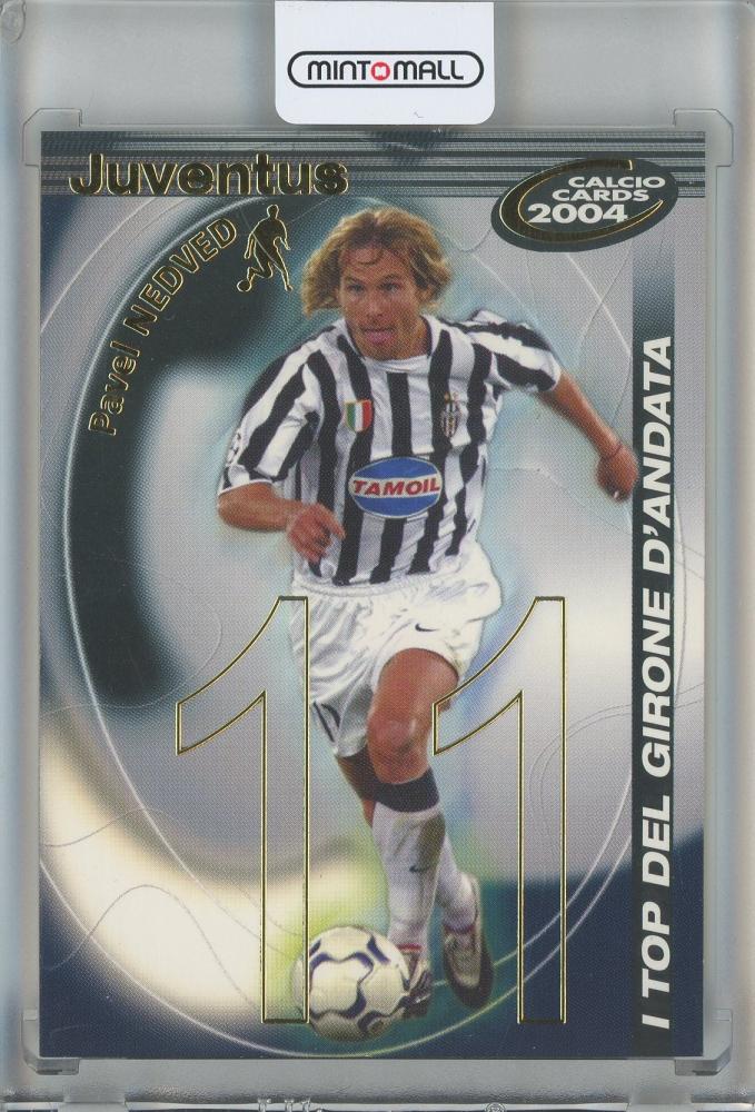 2004 Panini Calcio trading card featuring Pavel Nedved in Juventus uniform with minor wear