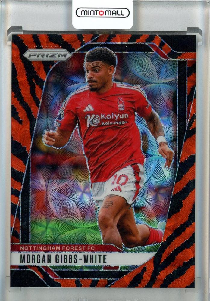 2024-25 Panini Prizm Premier League Morgan Gibbs-White Choice Tiger Stripe Prizm card #255 from Nottingham Forest FC