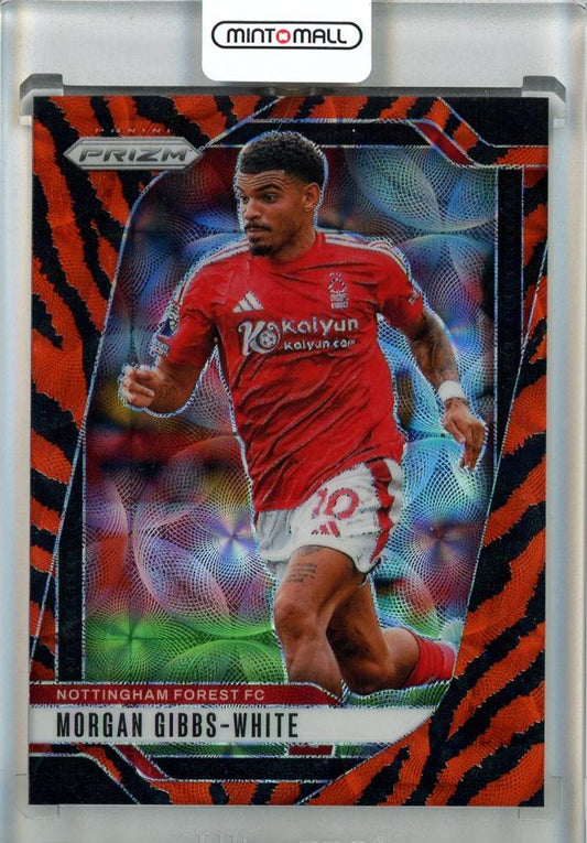 2024-25 Panini Prizm Premier League Morgan Gibbs-White Choice Tiger Stripe Prizm card #255 from Nottingham Forest FC