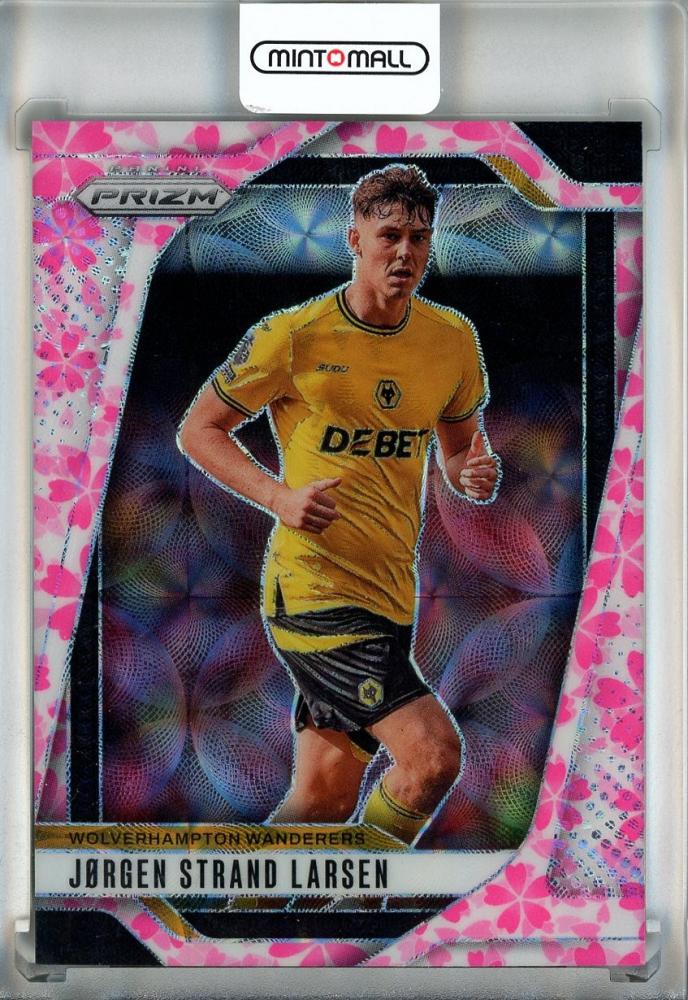 2024-25 Panini Prizm Premier League Soccer card featuring Jorgen Strand Larsen Wolverhampton Wanderers Choice Cherry Blossom Prizms