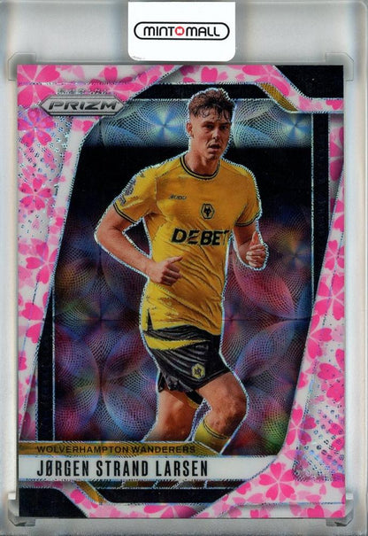 2024-25 Panini Prizm Premier League Soccer card featuring Jorgen Strand Larsen Wolverhampton Wanderers Choice Cherry Blossom Prizms
