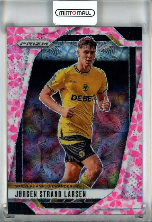 2024-25 Panini Prizm Premier League Soccer card featuring Jorgen Strand Larsen Wolverhampton Wanderers Choice Cherry Blossom Prizms