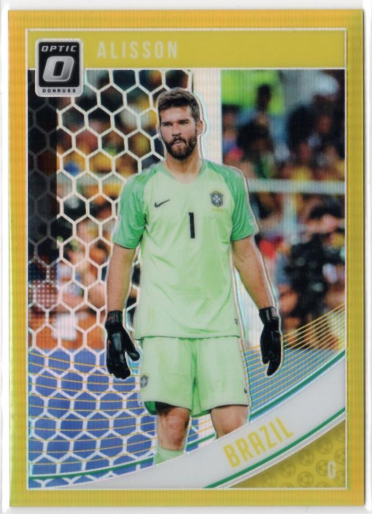 2018-19 Panini Donruss Alisson Optic Gold #110 football trading card numbered 7 out of 10