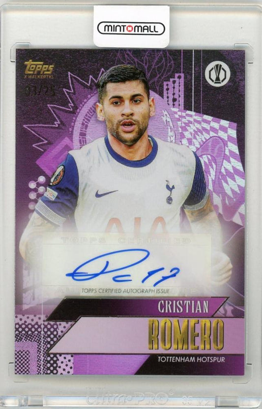 2024-25 Topps Gold X Cristiano Romero Tottenham Hotspur Autograph Purple Parallel soccer trading card