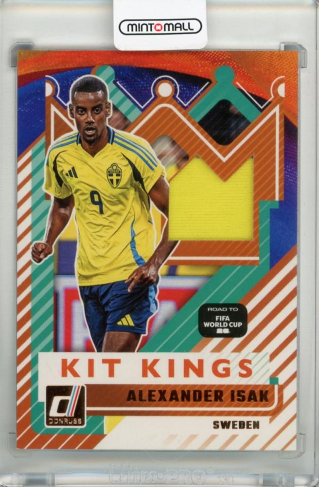 2025-26 Panini Donruss Road to FIFA World Cup Alexander Isak Kit Kings #8 trading card with visible damage