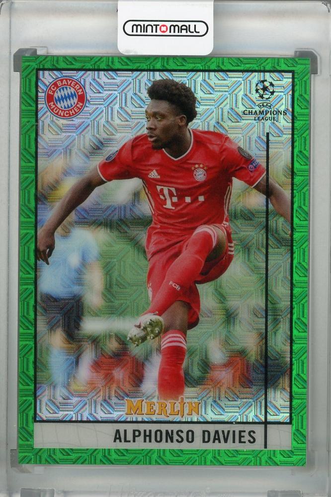 2020-21 Topps Merlin Chrome UEFA Champions League Alphonso Davies FC Bayern Munchen Base Green Mojo card