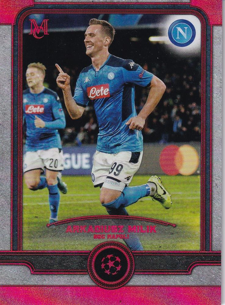 2019-20 Topps Museum Collection UEFA Champions League Arkadiusz Milik SSC Napoli Ruby card numbered 03 of 25 with minor stain on back