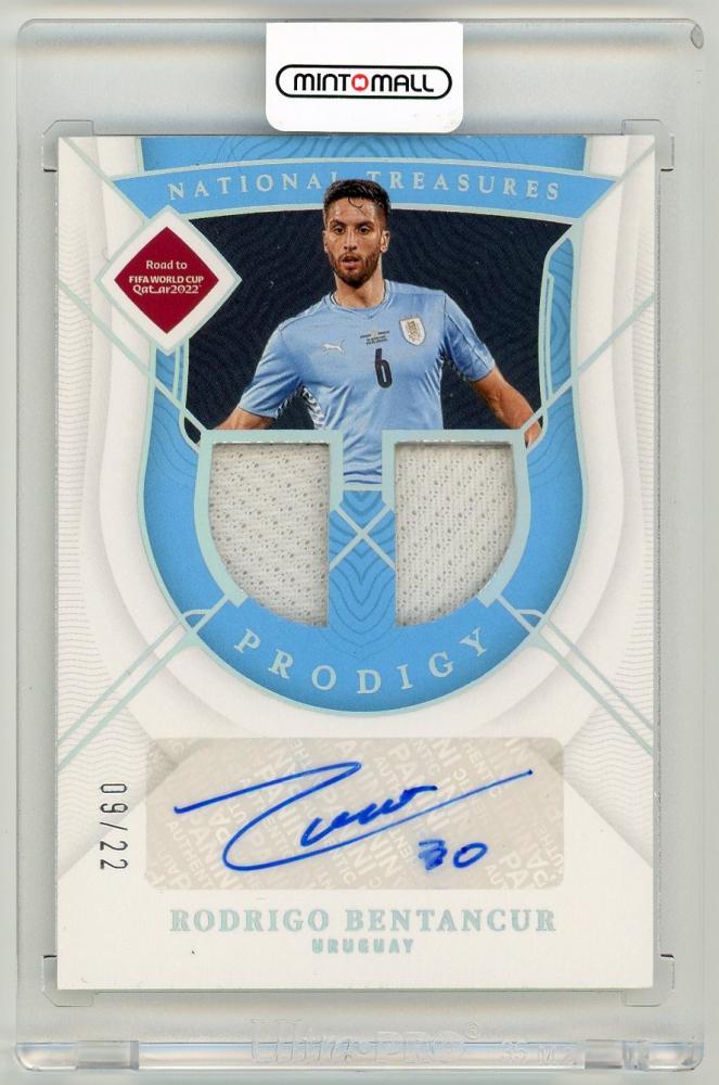 2022 Panini National Treasures Road to World Cup Rodrigo Bentancur Prodigy Memorabilia Autograph card numbered 9 of 22