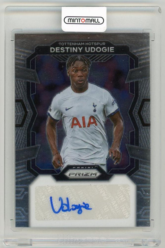 2023-24 Panini Prizm Premier League Destiny Udogie SignaturesS-DU trading card from Tottenham Hotspur