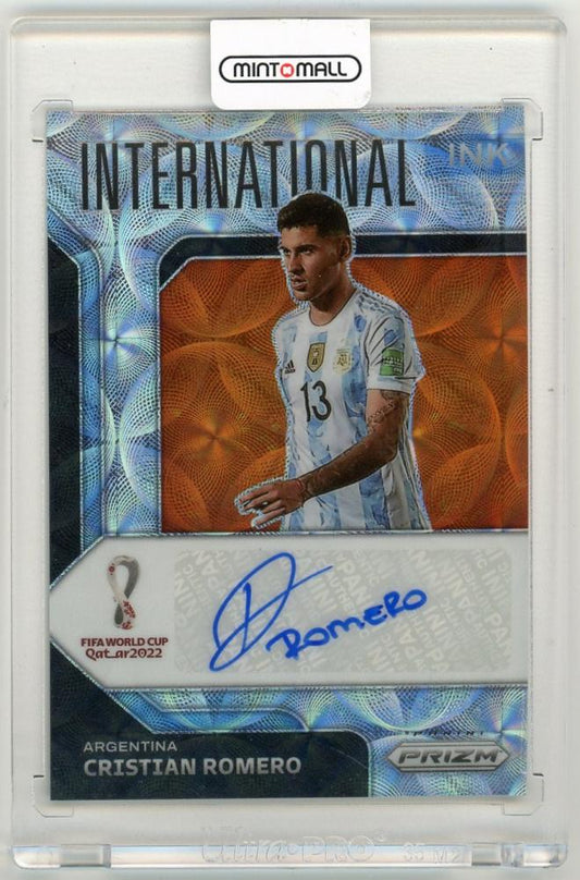 2022 Panini Prizm World Cup Qatar Cristian Romero International Ink Choice Prizm Parallel soccer trading card