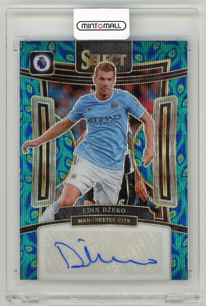 2023-24 Panini Select Premier League Edin Dzeko Signatures Peacock Parallel trading card for Manchester City