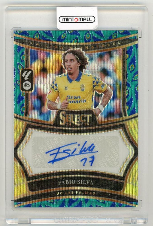 2024-25 Panini Select LaLiga Fabio Silva Select Signatures Peacock Parallel trading card from UD Las Palmas