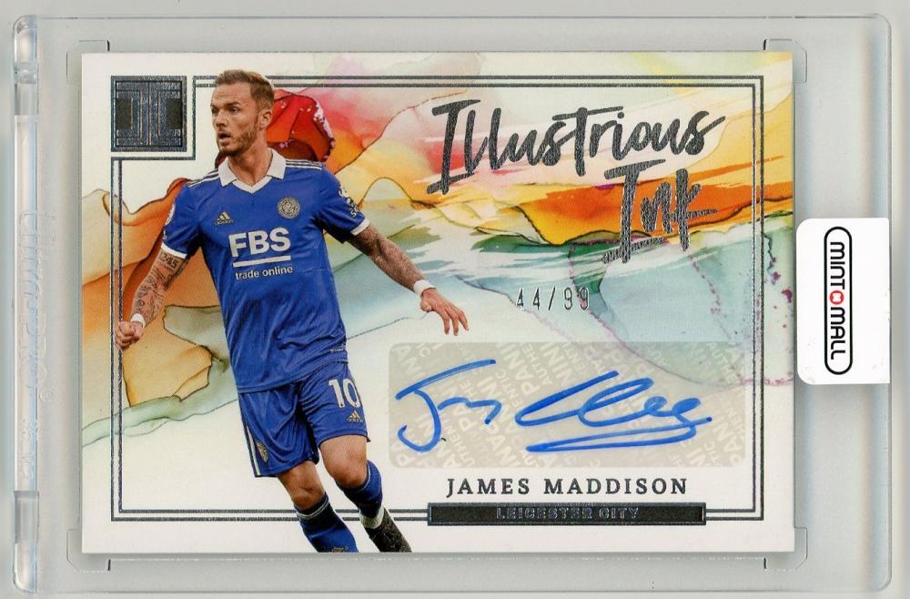 2022-23 Panini Impeccable Premier League James Maddison Illustrious Ink card numbered 44 of 99 from Leicester City