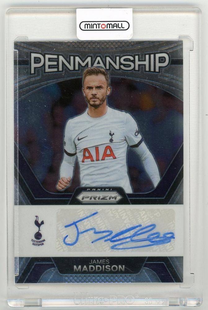 2023-24 Panini Prizm Premier League James Maddison PenmanshipP-JM Tottenham Hotspur player card numbered 6 of 25