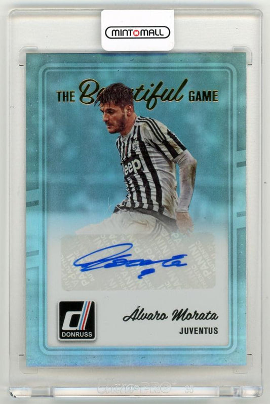 2016-17 Panini Donruss Alvaro Morata The Beautiful Game Autograph card featuring Juventus team
