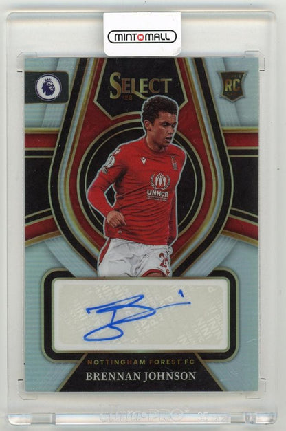 2022-23 Panini Select Premier League Brennan Johnson Signatures trading card featuring autograph and Nottingham Forest FC branding