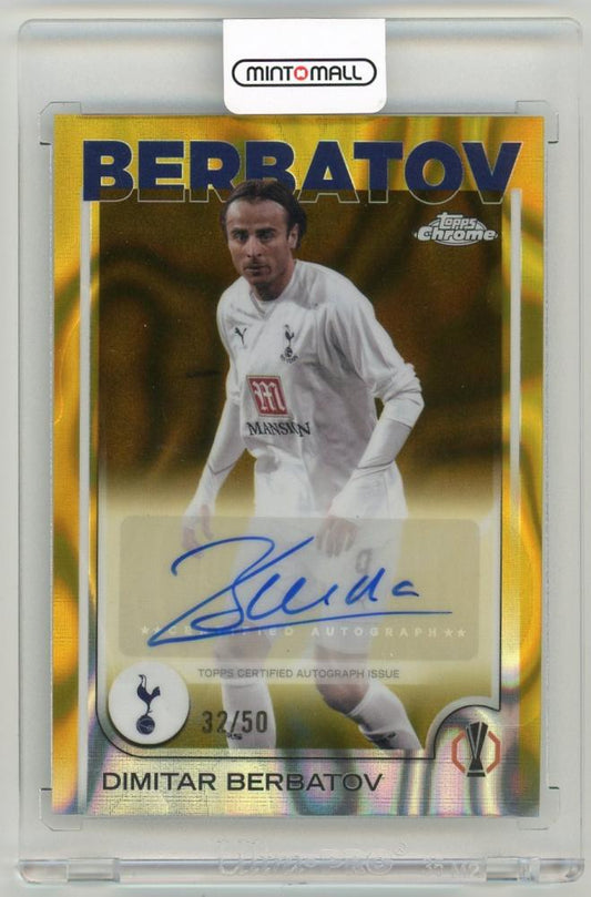 2024-25 Topps Chrome UEFA Club Competitions Dimitar Berbatov Autographs Gold Lava Refractor 32 of 50 card