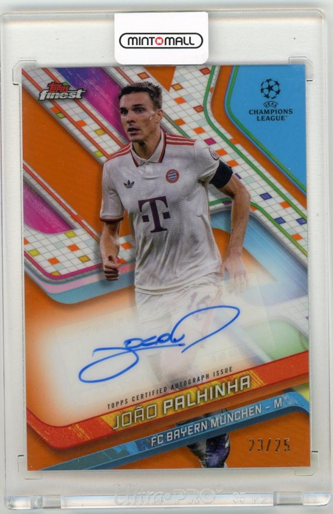 2024-25 Topps Finest UEFA Club Competitions Joao Palhinha autographed Orange Refractor card numbered 23/25