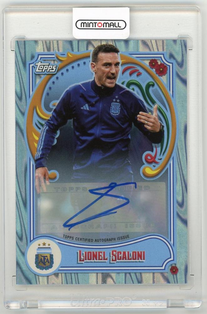 2023 Topps Argentina Fileteado Lionel Scaloni First Team Autographs Sky Blue and White Tango Parallel baseball card